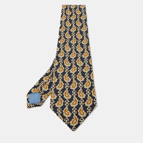 Celine Vintage Navy Blue Chain Print Silk Traditonal Tie - Picture 1 of 3